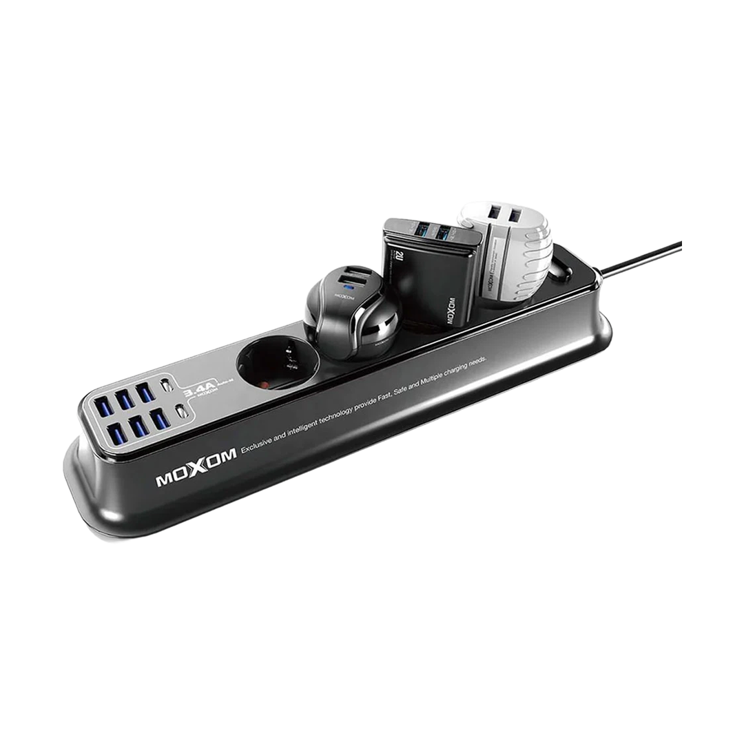 MOXOM 8-Socket Power Strip with USB - Gray — 074 01