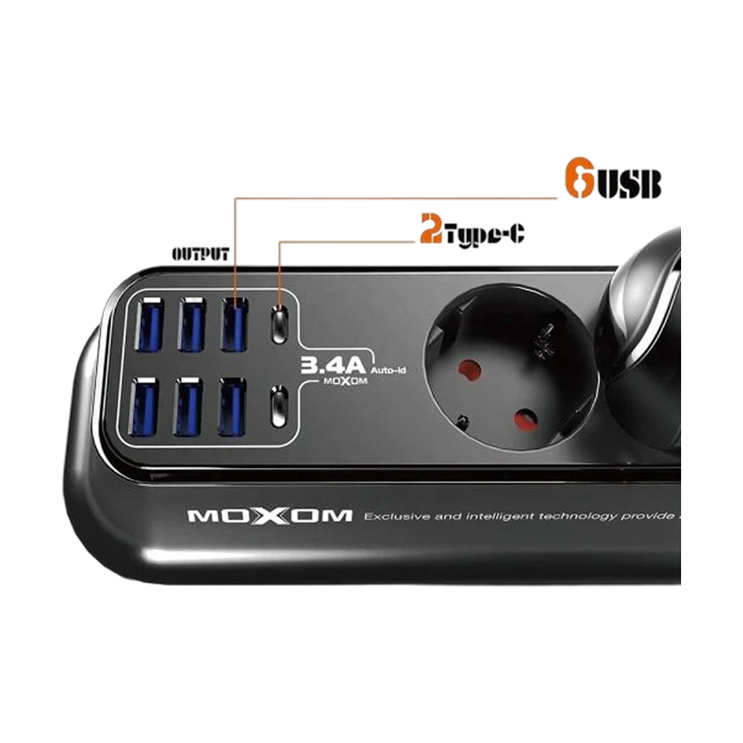 MOXOM 8-Socket Power Strip with USB - Gray — 074 02