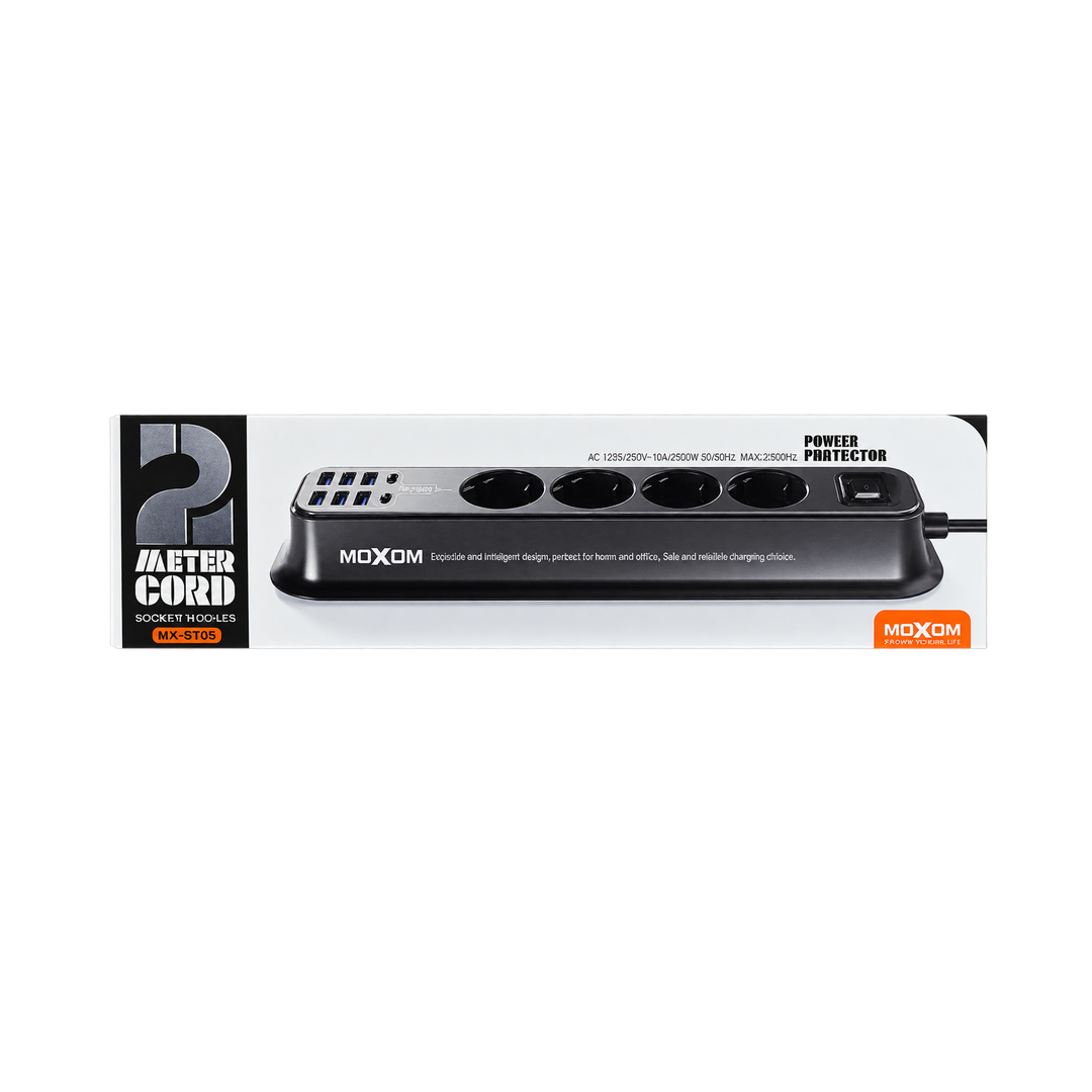 MOXOM 8-Socket Power Strip with USB - Gray — 074 04