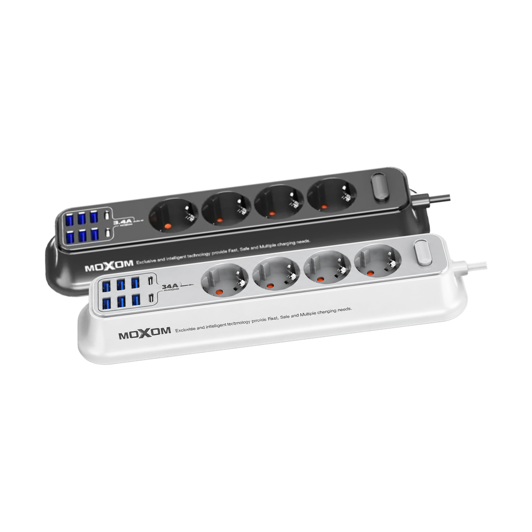 MOXOM 8-Socket Power Strip with USB - Gray — 074 05