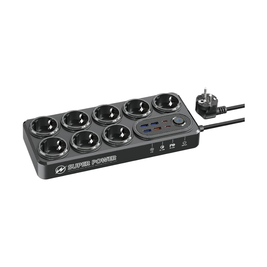 MOXOM 8-Socket Power Strip with USB - Black — 075 02