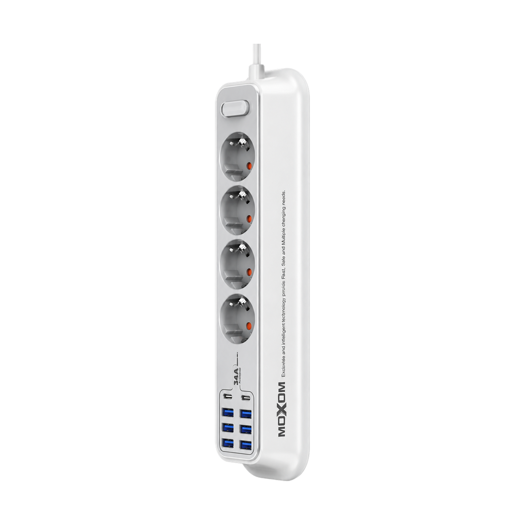 MOXOM 8-Socket Power Strip with USB - White — 076 02