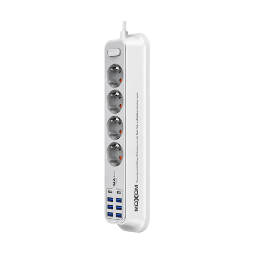 MOXOM 8-Socket Power Strip with USB - White — 076 02