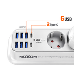 MOXOM 8-Socket Power Strip with USB - White — 076 04