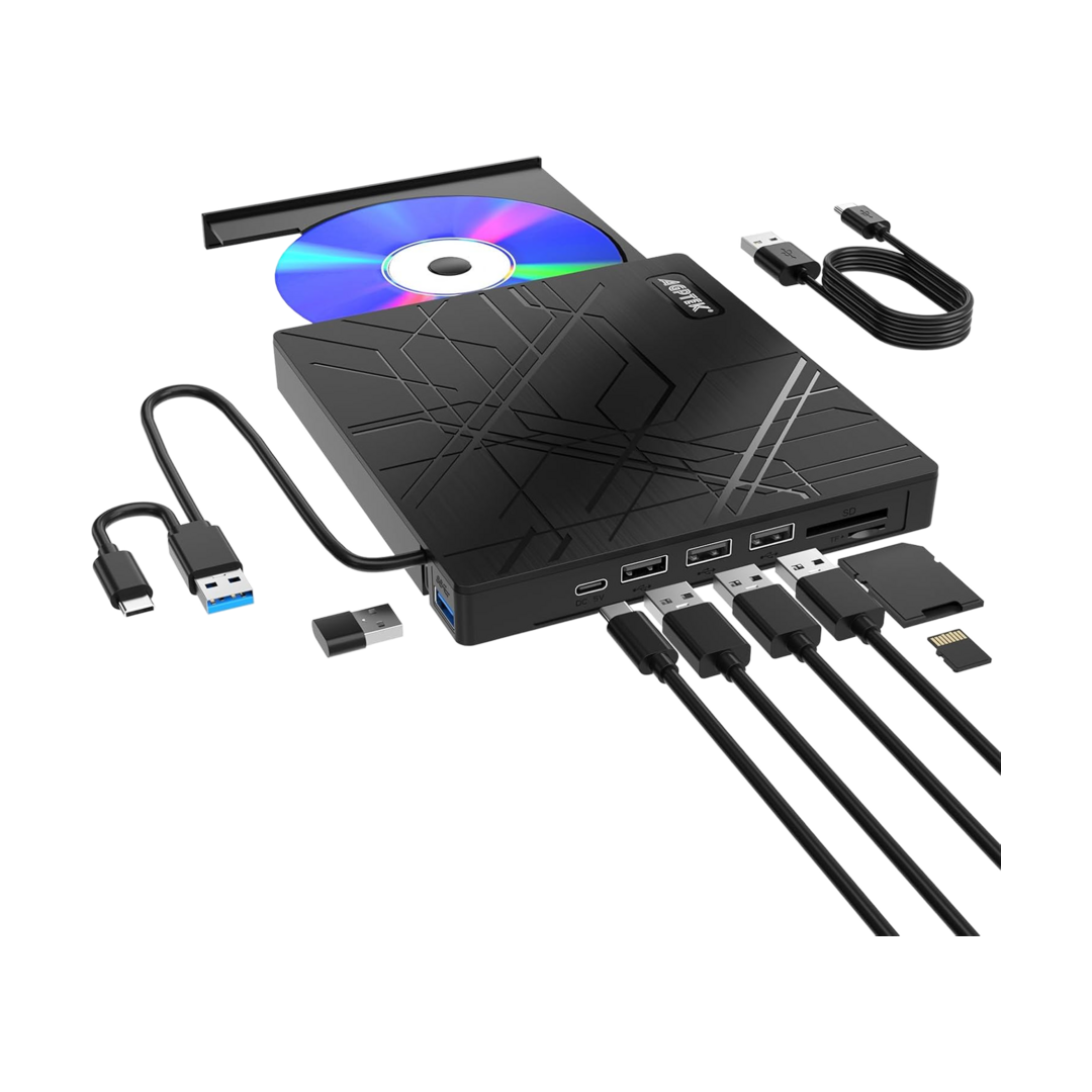 5-in-1 External DVD Drive with USB Hub — 01
