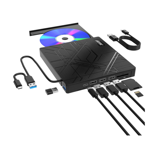 5-in-1 External DVD Drive with USB Hub — 01