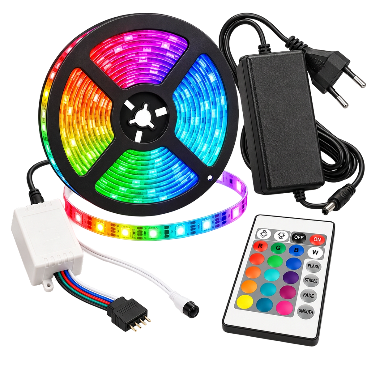 5m RGB LED Strip Light with Remote and 12V Adapter — 06