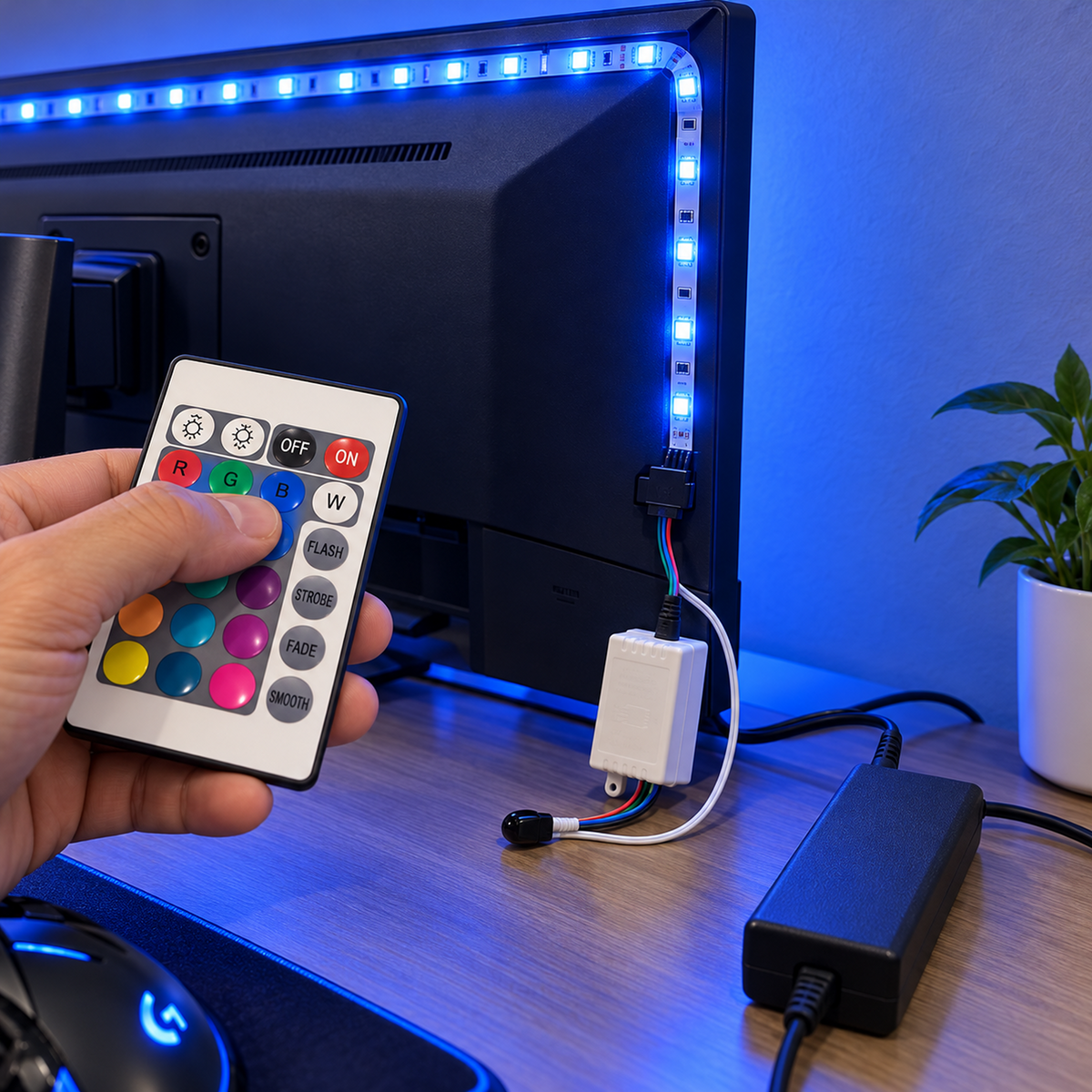 5m RGB LED Strip Light with Remote and 12V Adapter — 08