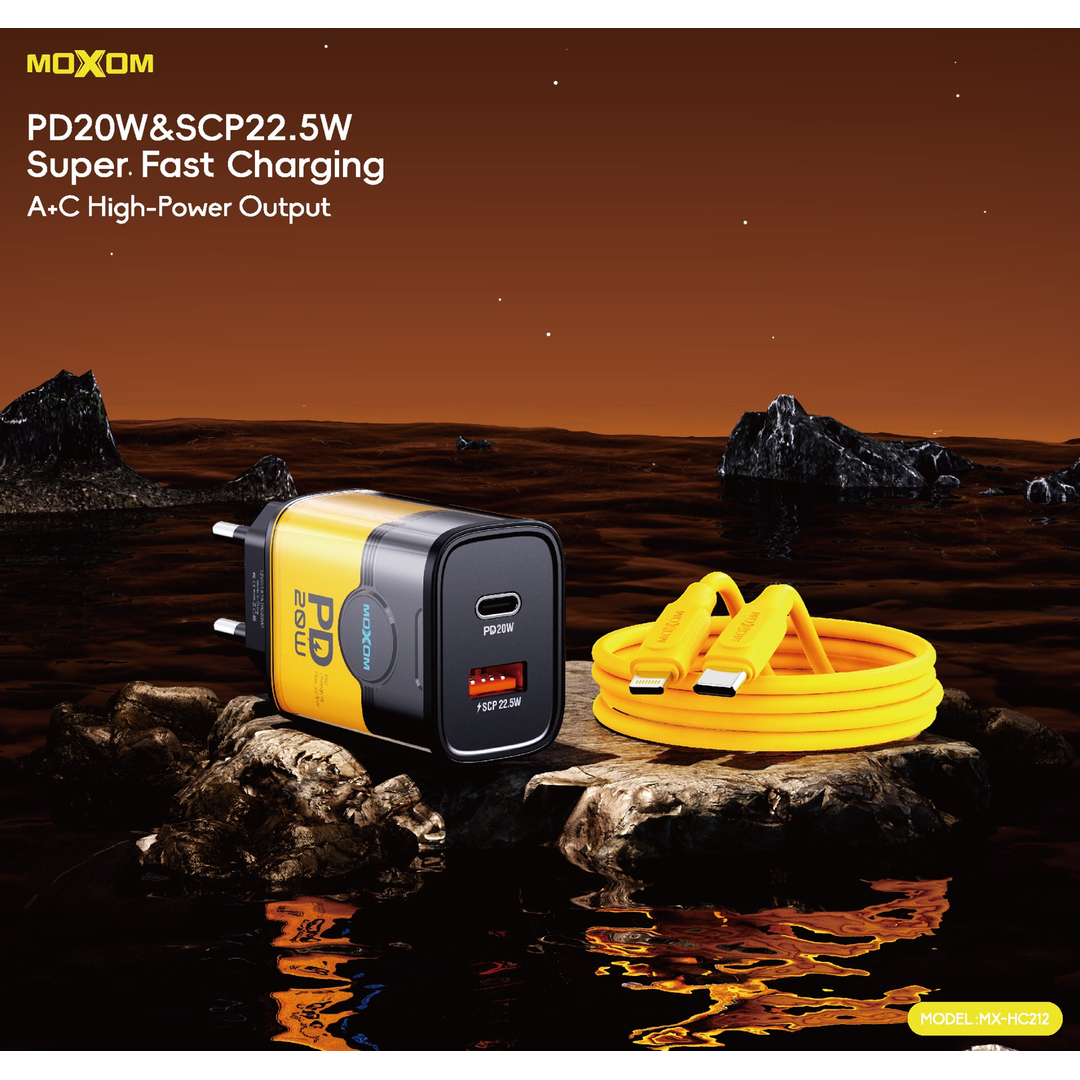 MOXOM 20W Dual-Port Wall Charger with USB-C Cable — a pd20w scp22 5w high power 05