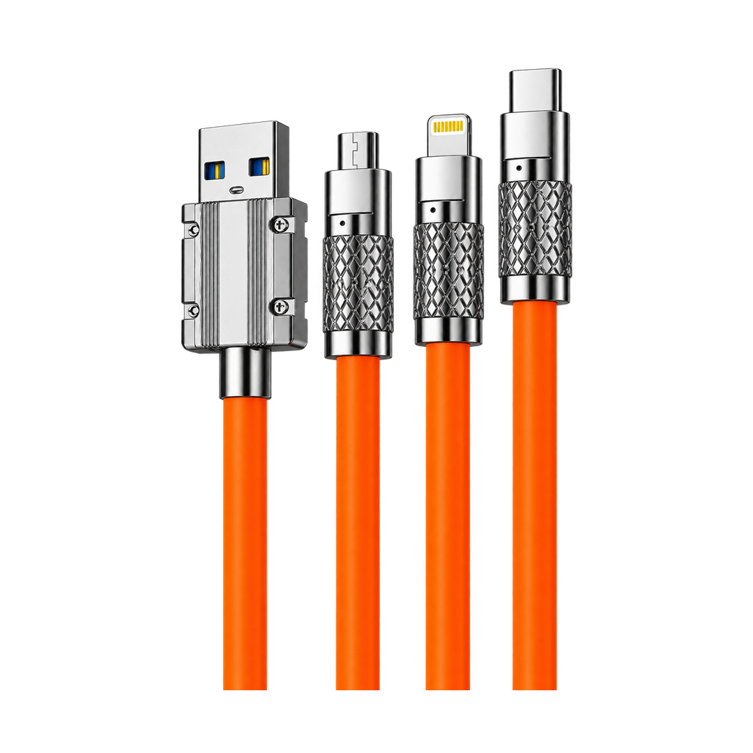 AK-07 3-in-1 120W Silicone Fast-Charging Cable — orange connectors