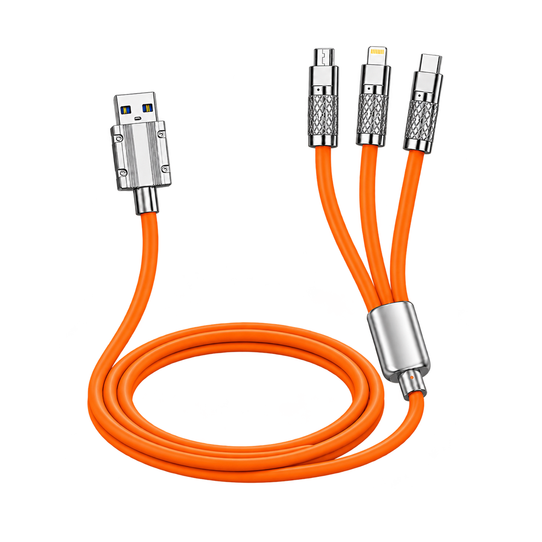 AK-07 3-in-1 120W Silicone Fast-Charging Cable — orange front view