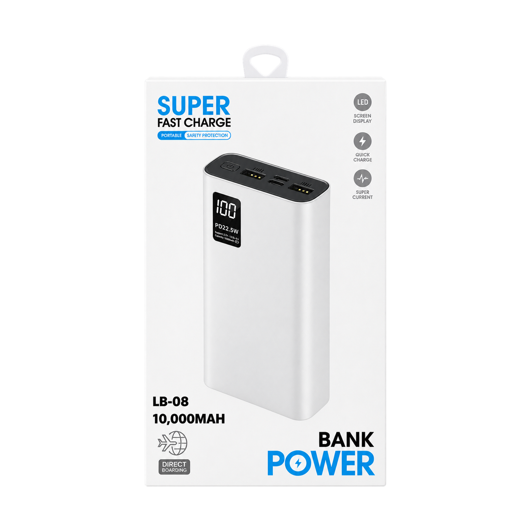 LB-08 10000mAh 22.5W Power Bank with LED Display — lb 08 white packaging
