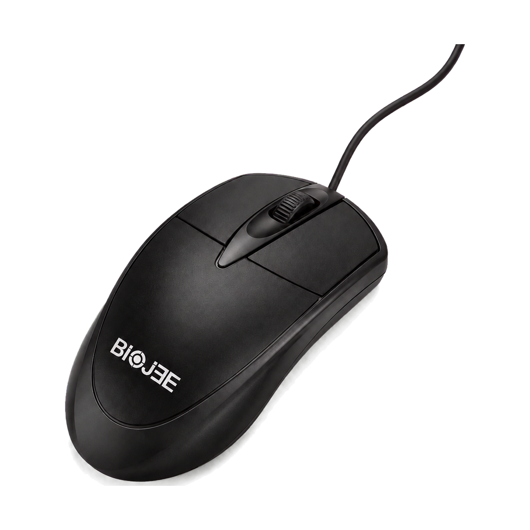 BIOJEE E100 Wired USB Optical Mouse — three quarter