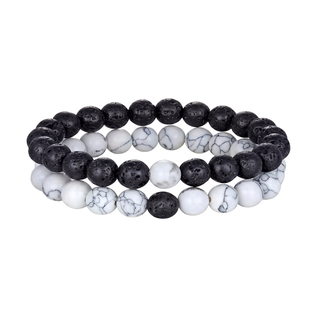 Black and White Bead Bracelet Set — 01