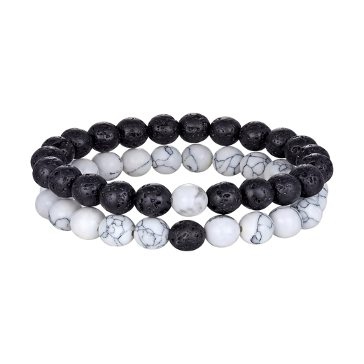 Black and White Bead Bracelet Set — 01
