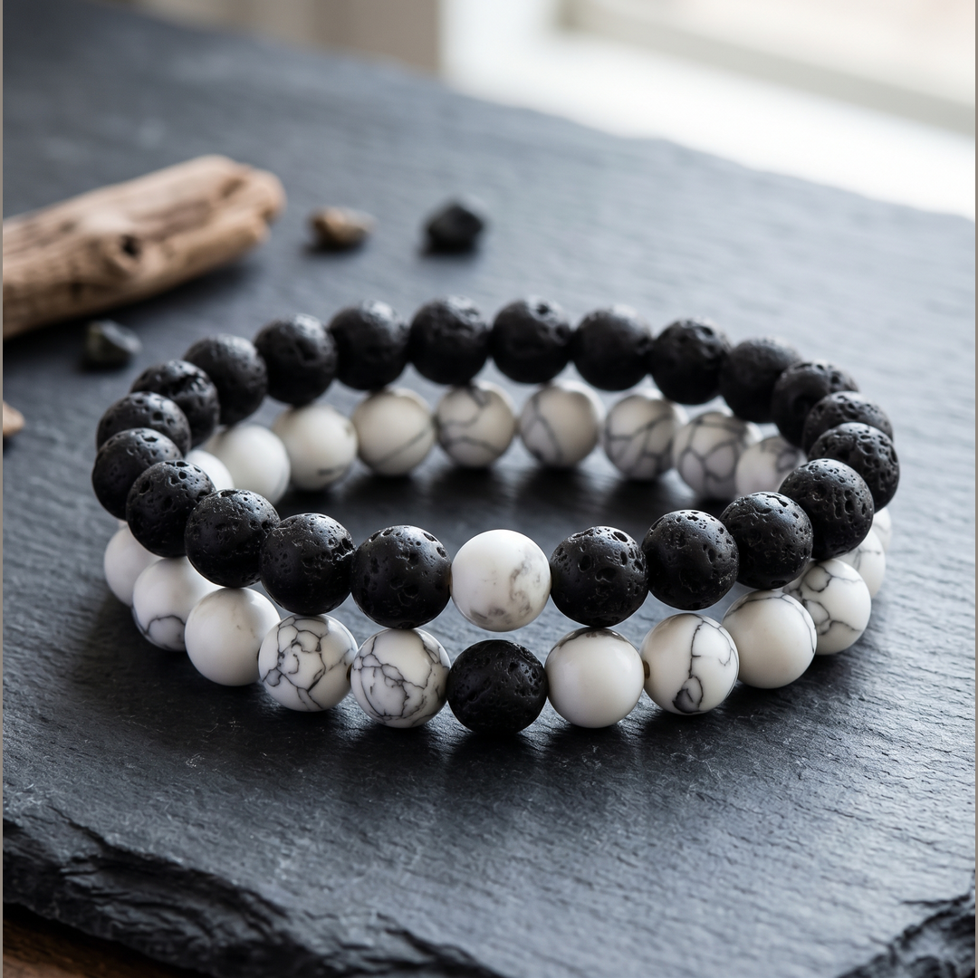 Black and White Bead Bracelet Set — 02