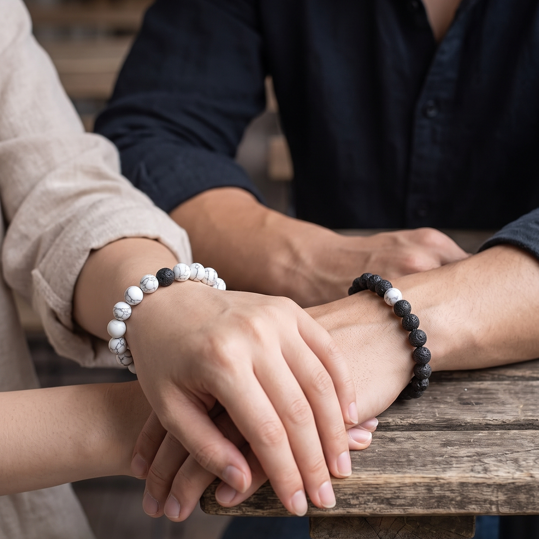 Black and White Bead Bracelet Set — 03