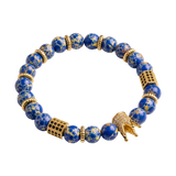 Blue and Gold Bead Bracelet with Crown Charm — 01