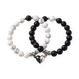 Couple Bead Bracelets with Split Heart - Black and White — 01