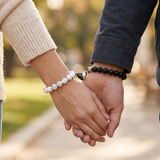 Couple Bead Bracelets with Split Heart - Black and White — 02