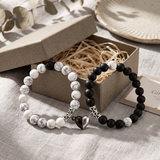 Couple Bead Bracelets with Split Heart - Black and White — 03