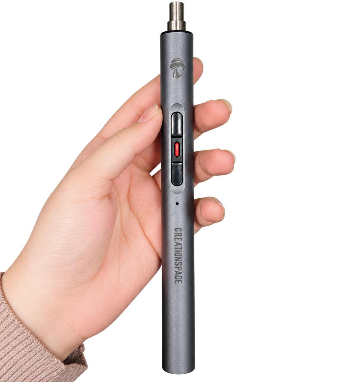 CreationSpace Electric Precision Screwdriver with Magnetic Bits — gray handheld front