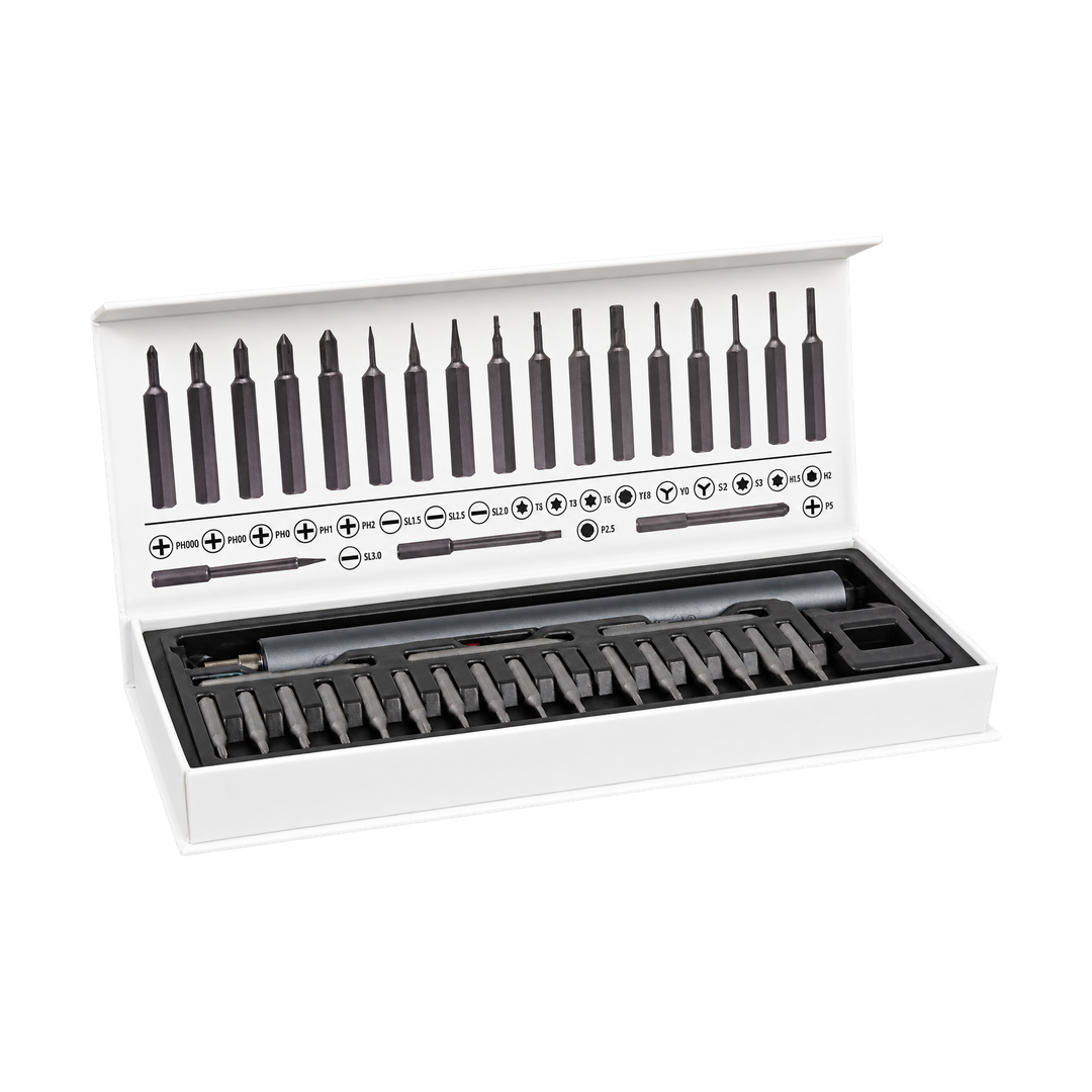 CreationSpace Electric Precision Screwdriver with Magnetic Bits — gray open bit set