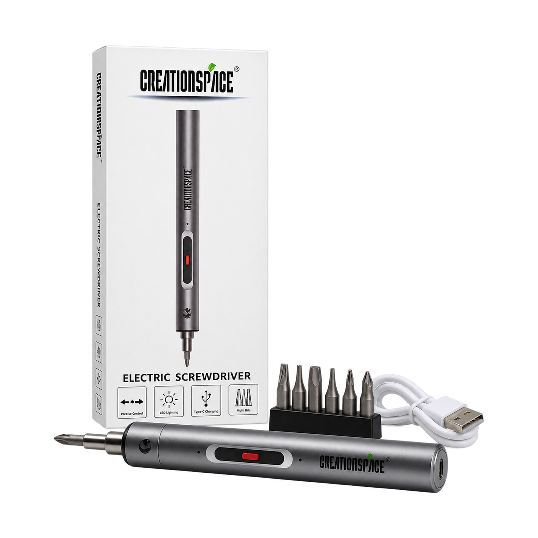 CreationSpace Electric Precision Screwdriver with Magnetic Bits — gray product accessories packaging