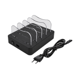 DELTACO 40W 4-Port USB Desktop Charger with USB-C — four black power cable
