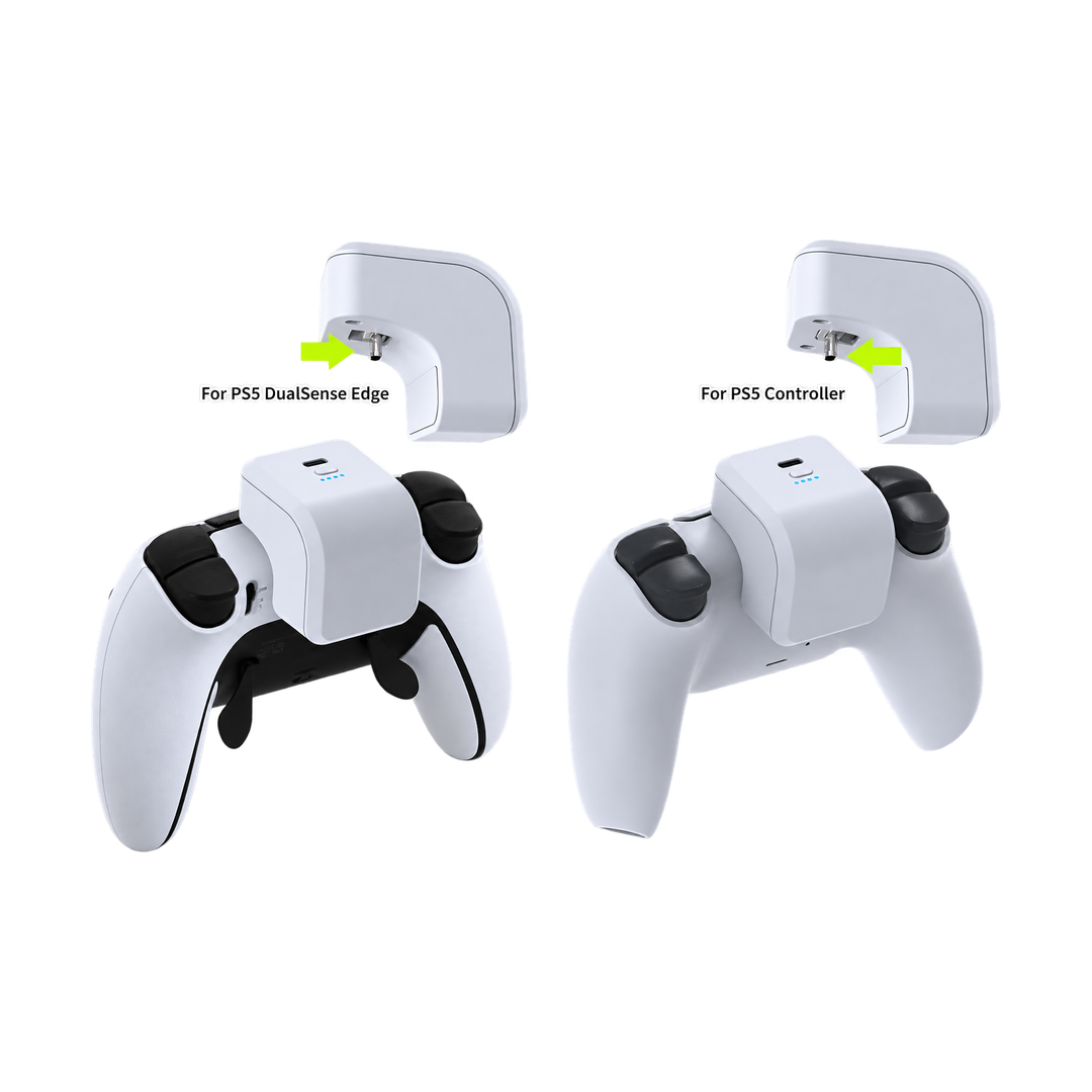 DOBE 1600mAh Battery Pack for PS5 DualSense and DualSense Edge — white controller compatibility