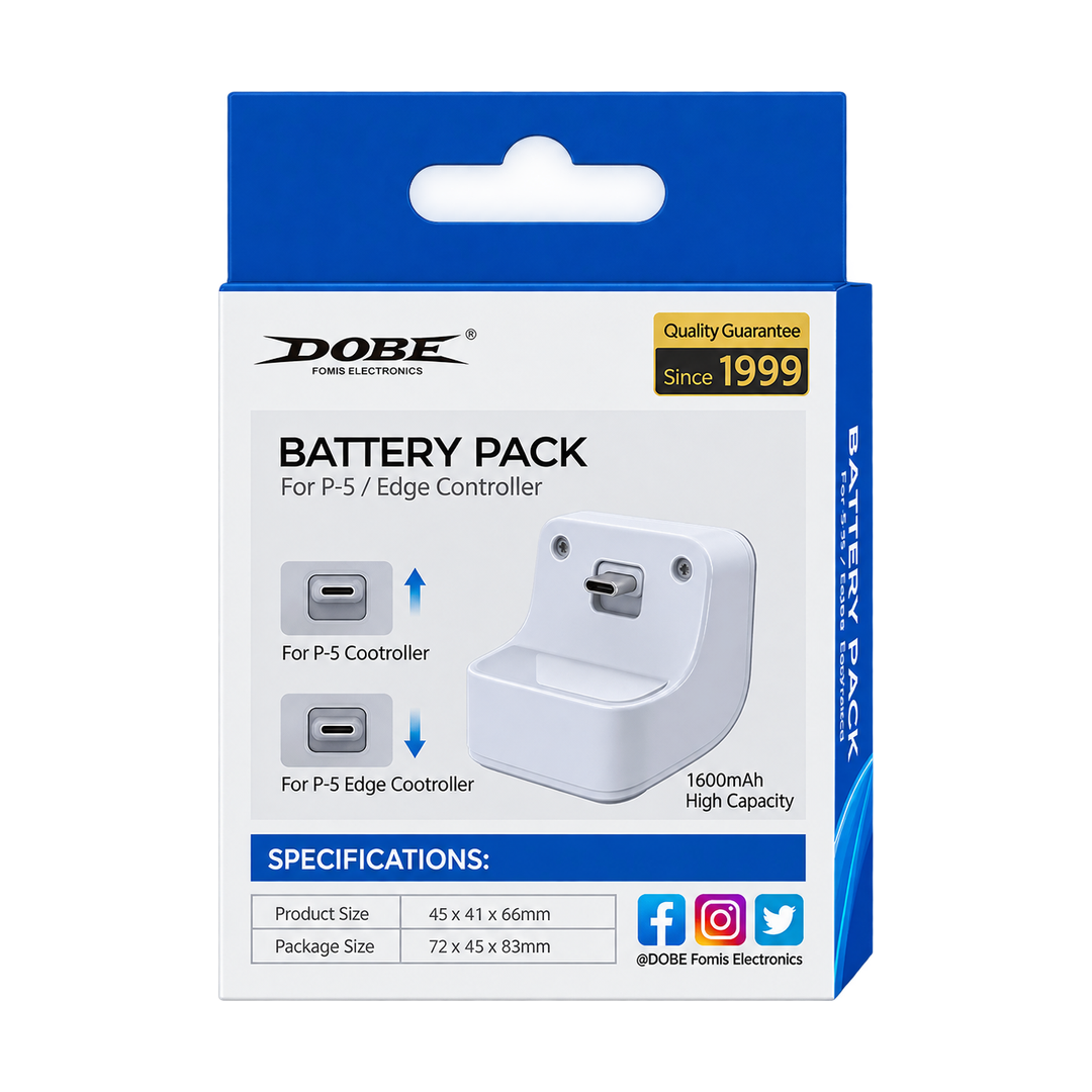 DOBE 1600mAh Battery Pack for PS5 DualSense and DualSense Edge — white packaging front