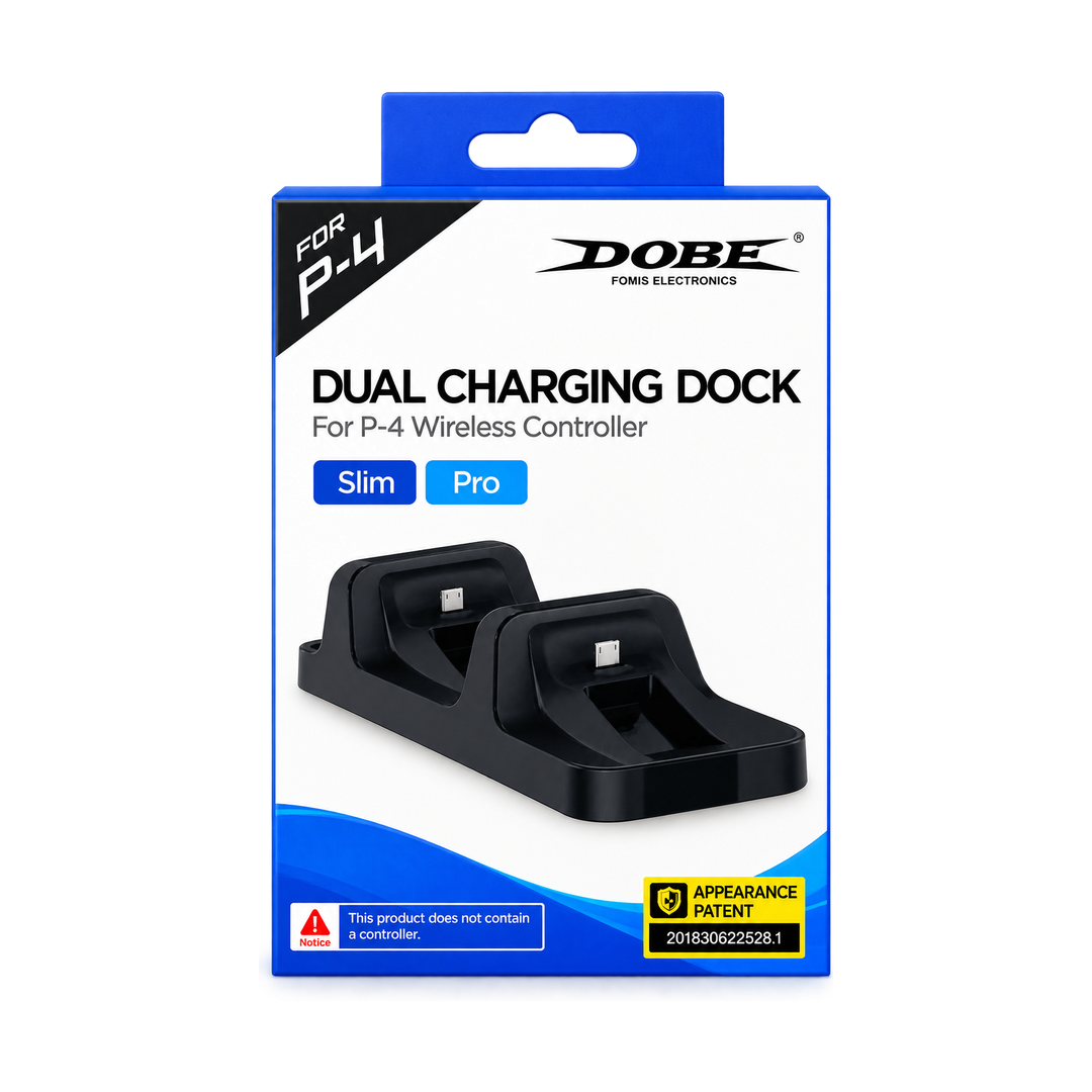 DOBE Dual Charging Dock for PS4 DualShock 4 Controllers — black packaging