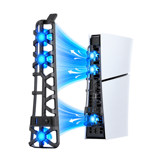 DOBE External Cooling Fan for PS5 Slim with USB 3.0 Pass-Through — installation view