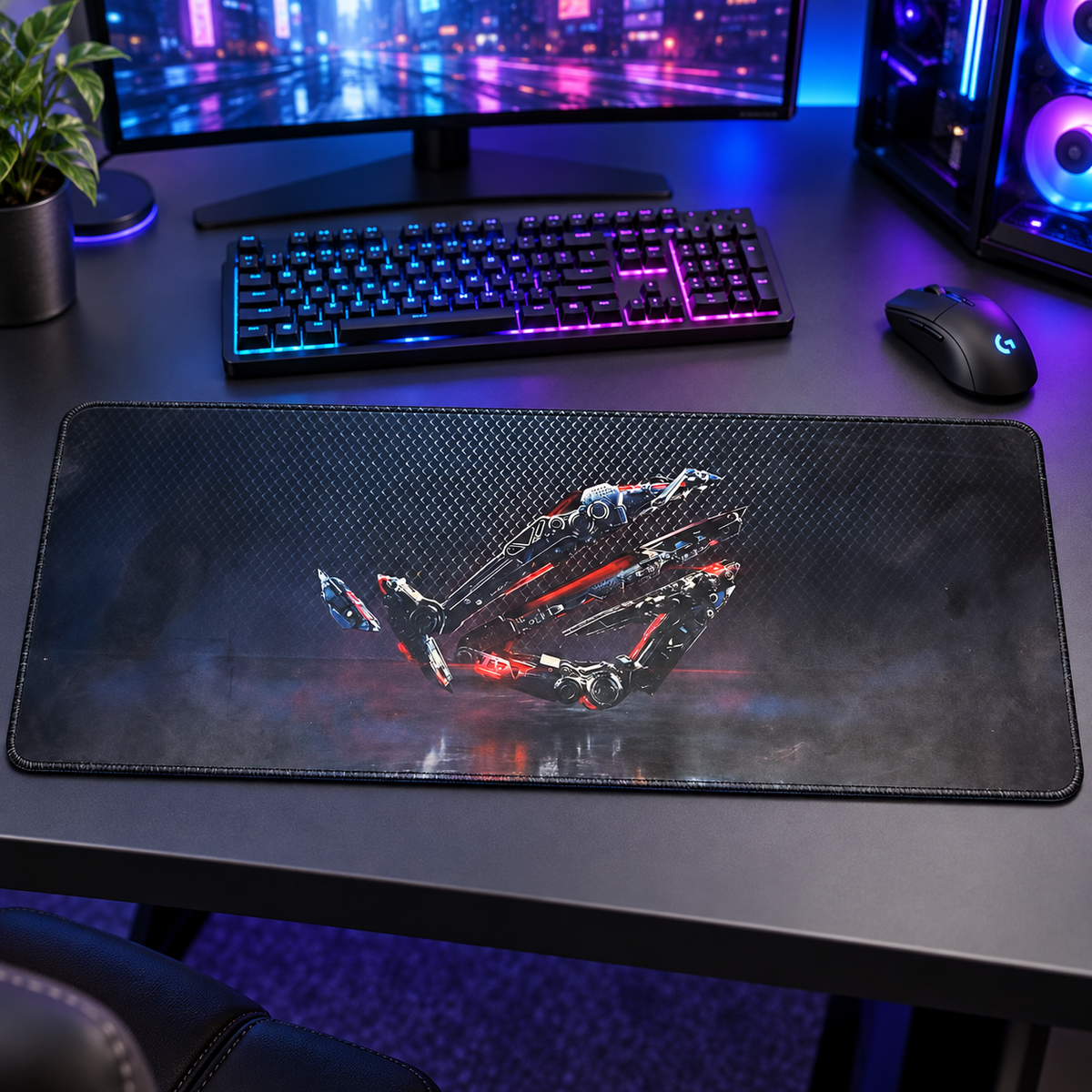 Extended Gaming Mouse Pad — red mechanical emblem 02