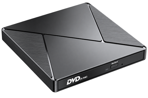 External USB CD/DVD Drive with USB-A and USB-C Cable — ty1982 black angled