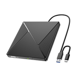 External USB CD/DVD Drive with USB-A and USB-C Cable — ty1982 black top angle