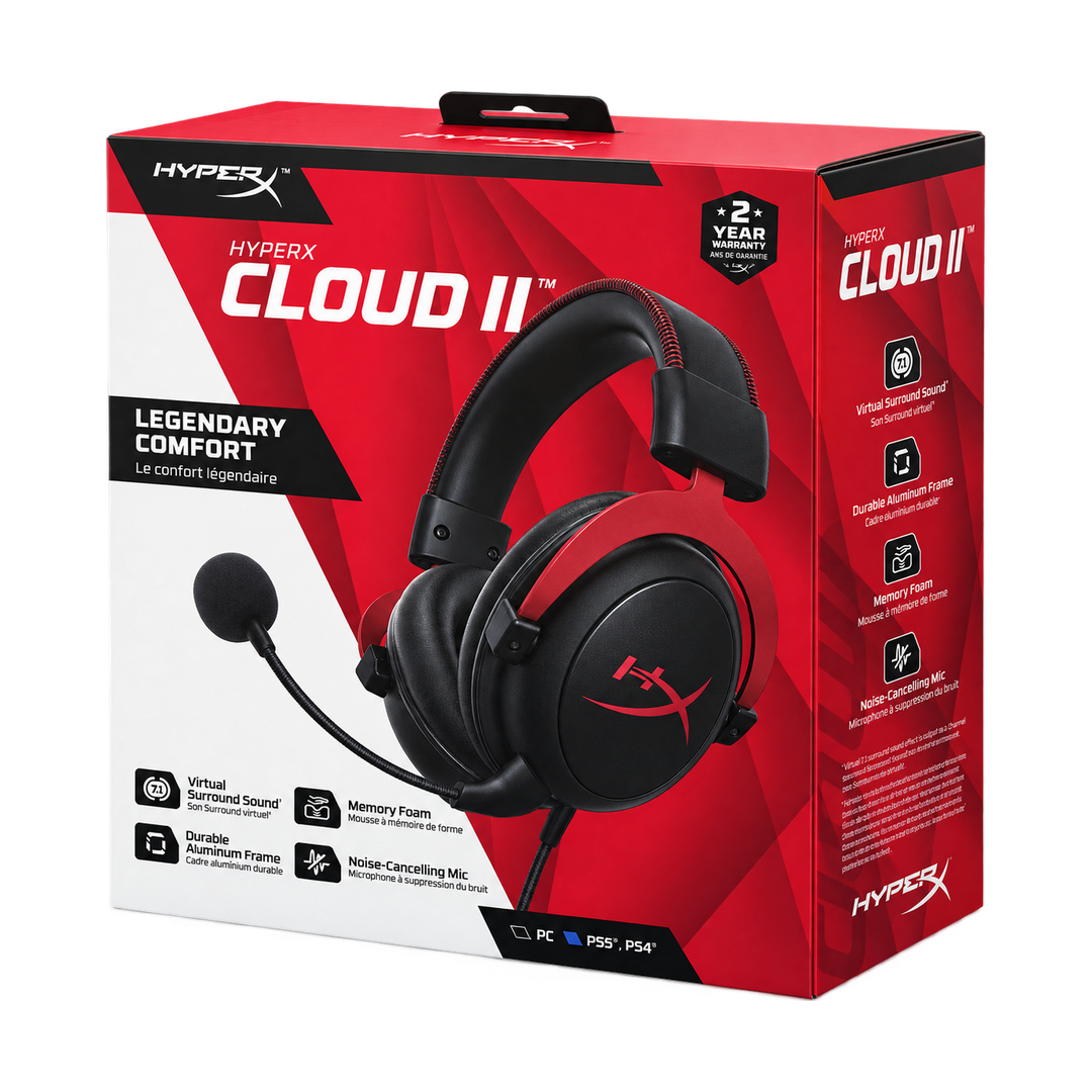 HyperX Cloud II Wired Gaming Headset — box front back