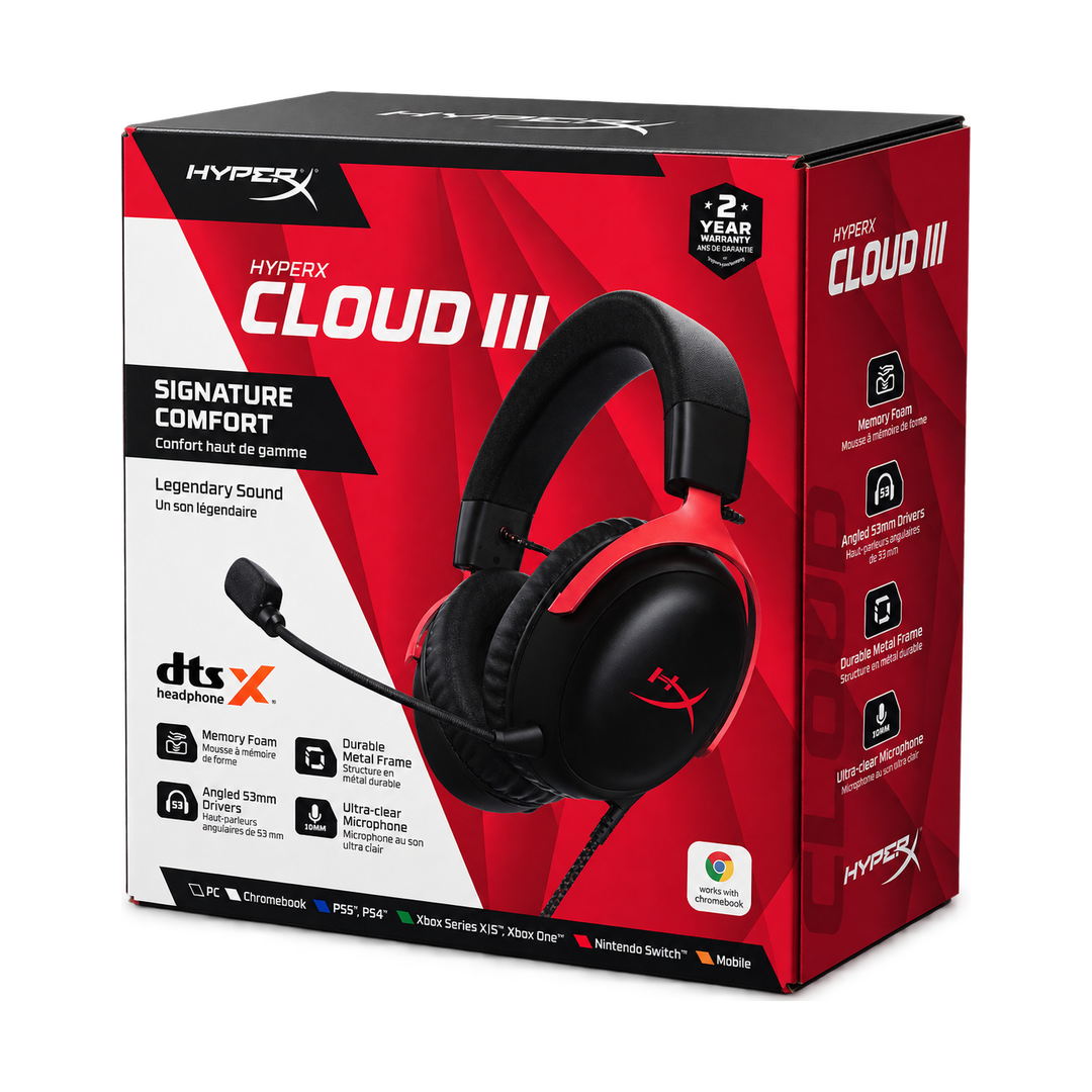 HyperX Cloud III Wired Gaming Headset — box front back
