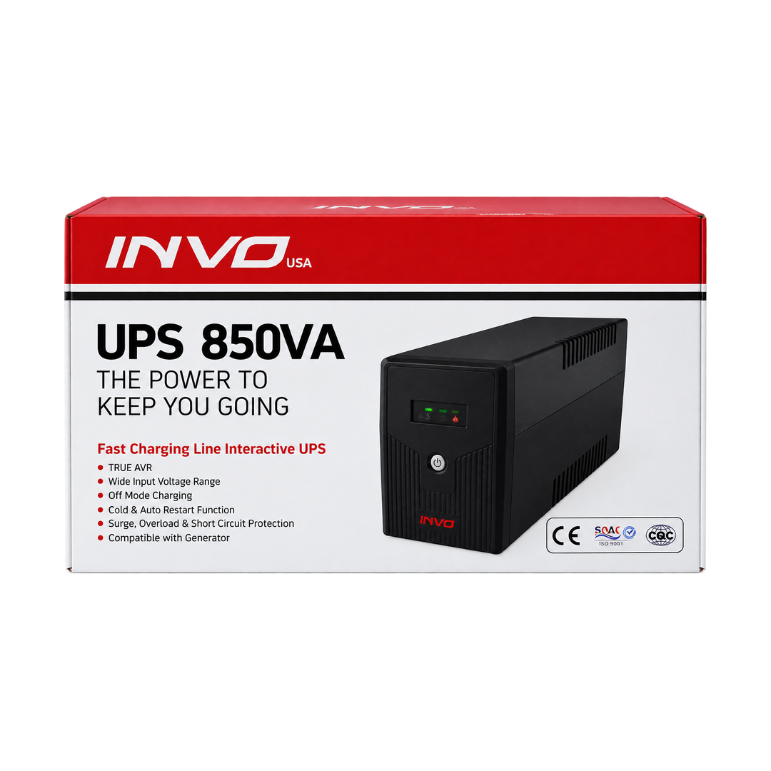 INVO 850VA 450W Line-Interactive UPS with Cold Start — box front