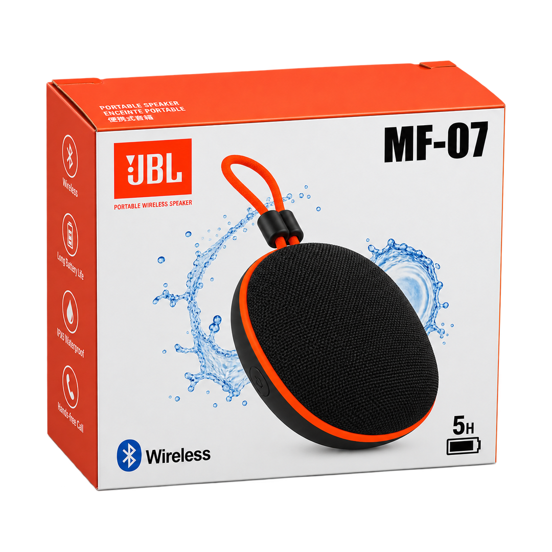 JBL MF-07 Mini Bluetooth Speaker with Carry Loop — black package angle