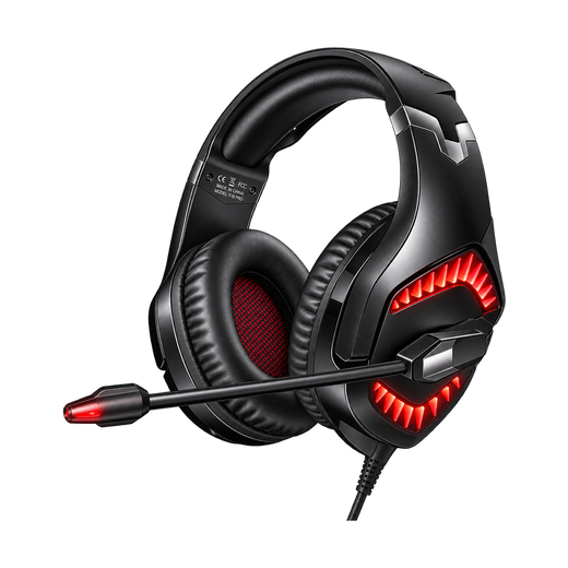 RUNMUS K1B PRO Gaming Headset - Red LED — black red front