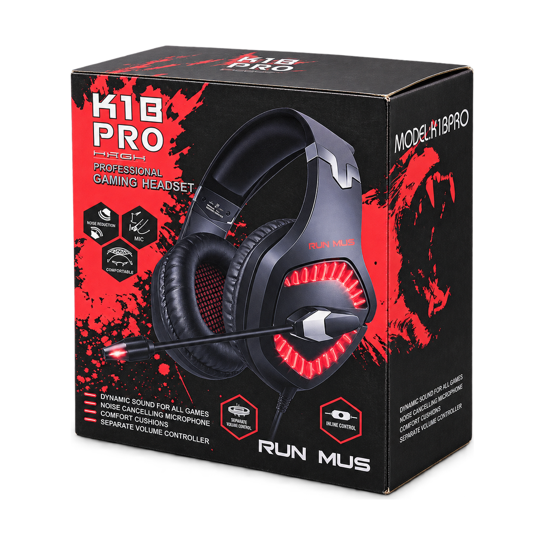 RUNMUS K1B PRO Gaming Headset - Red LED — packaging