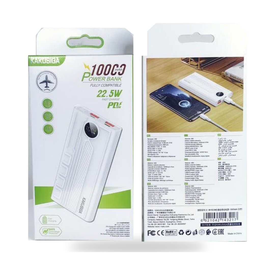 KAKUSIGA 10000mAh 22.5W Fast-Charging Power Bank — box front back