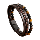 Layered Brown Leather and Bead Bracelet — 01