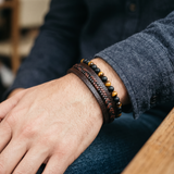 Layered Brown Leather and Bead Bracelet — 02