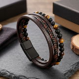 Layered Brown Leather and Bead Bracelet — 03