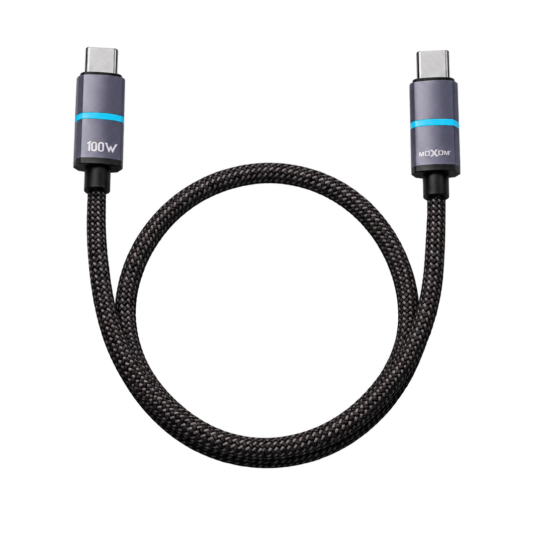 MOXOM MX-CB388 100W USB-C to USB-C Cable - 1m — black coiled