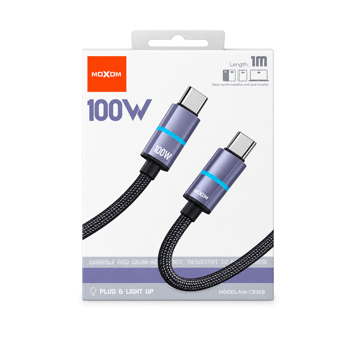MOXOM MX-CB388 100W USB-C to USB-C Cable - 1m — black retail packaging