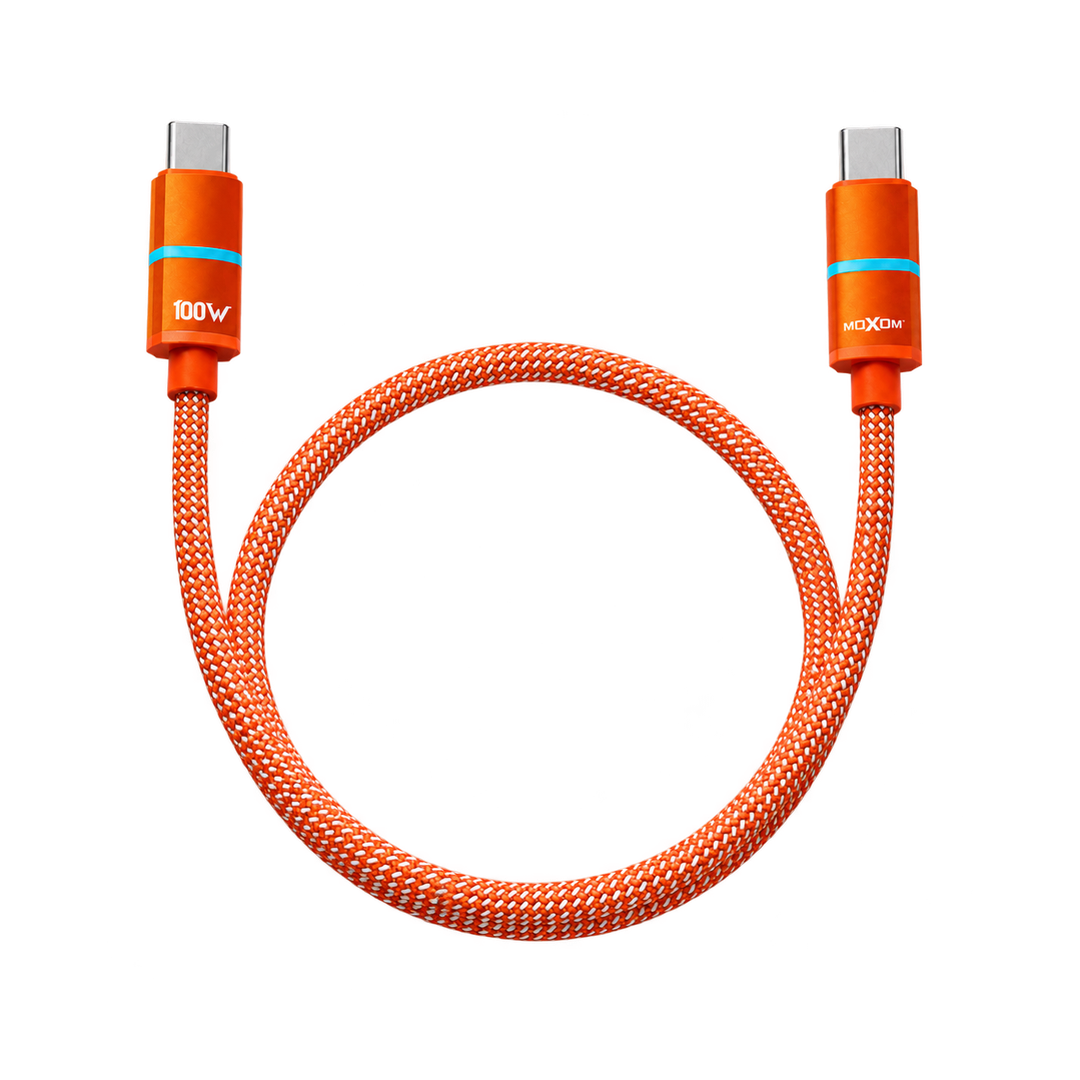 MOXOM MX-CB388 100W USB-C to USB-C Cable - 1m — orange coiled