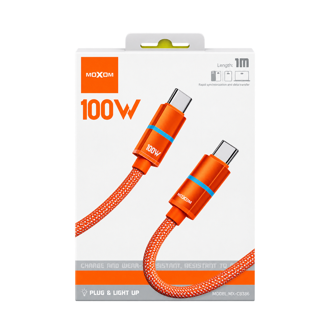 MOXOM MX-CB388 100W USB-C to USB-C Cable - 1m — orange retail packaging